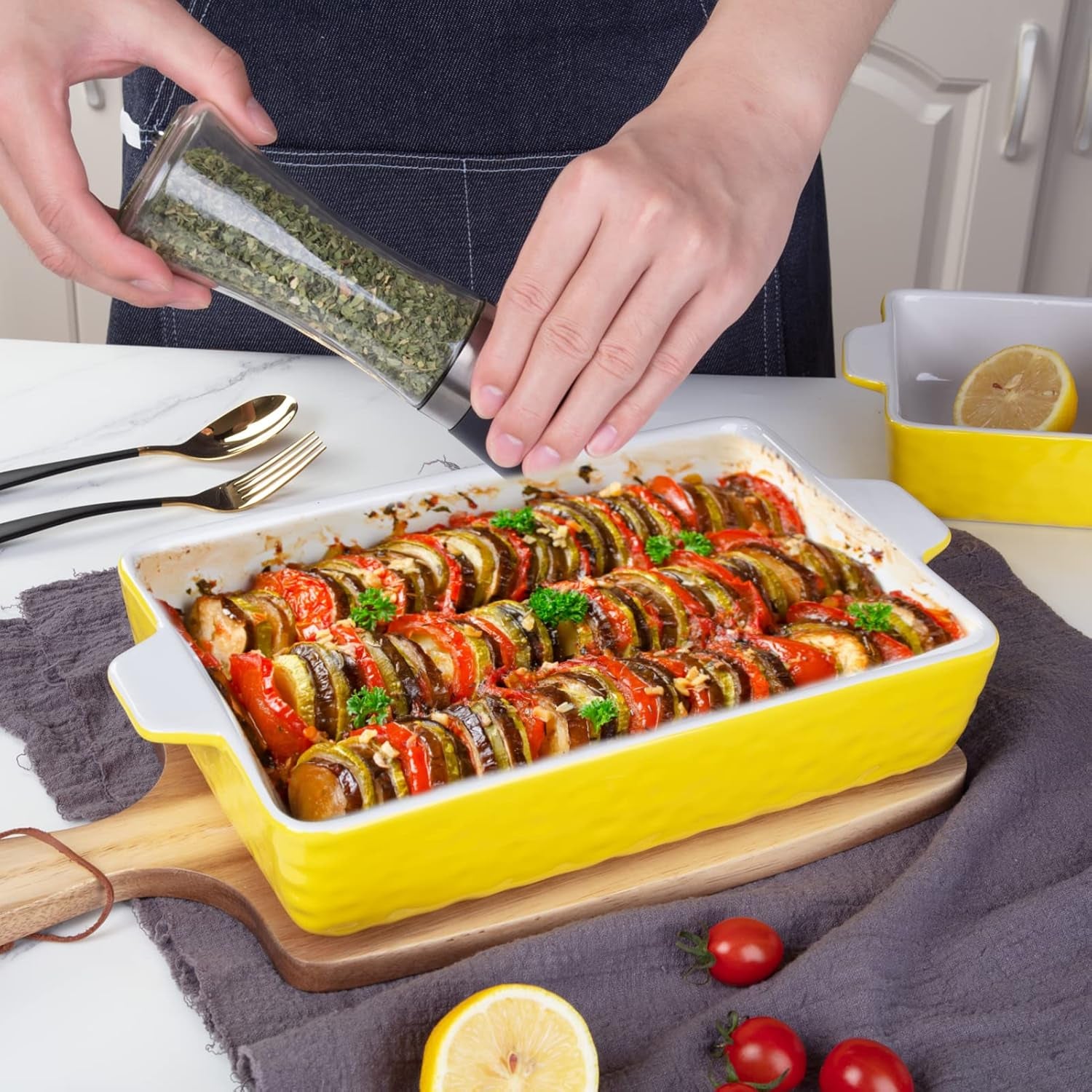 Ceramic Bakeware Set of 3 Piece, Rectangular Baking Pan Set, Porcelain Baking Pans Rectangular Casserole Pan for Cake, Lasagna, 11.7 X 8 X 2.7 Inches, Yellow