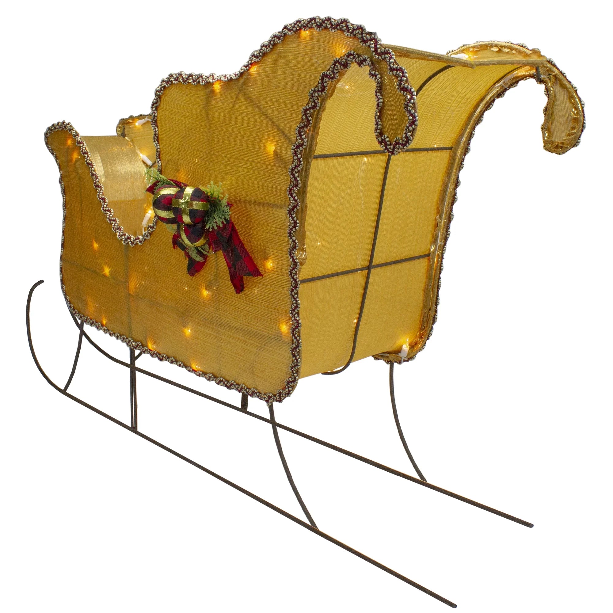 Lighted Shiny Sleigh Outdoor Christmas Decoration - 36" - Gold - Clear Lights