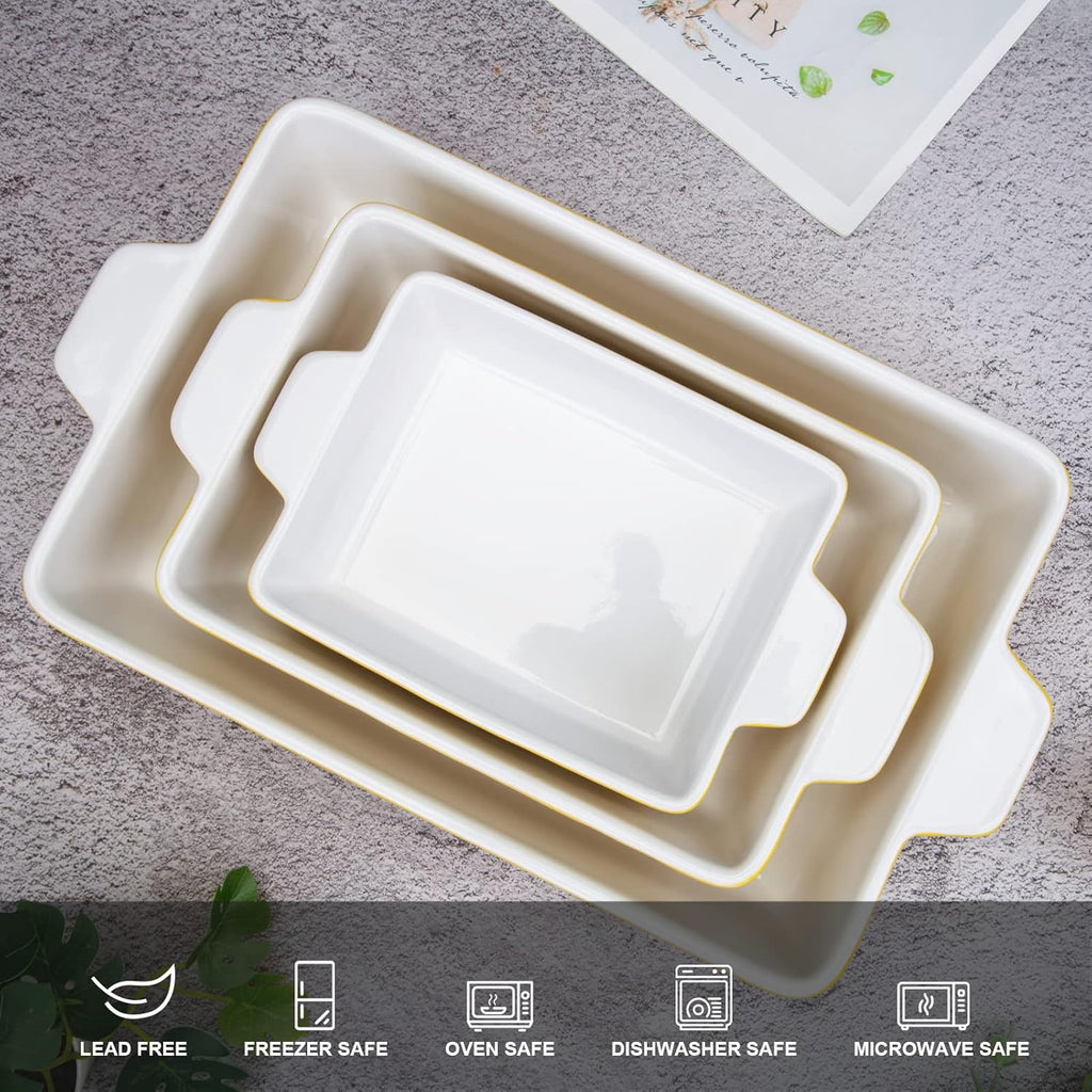 Ceramic Bakeware Set of 3 Piece, Rectangular Baking Pan Set, Porcelain Baking Pans Rectangular Casserole Pan for Cake, Lasagna, 11.7 X 8 X 2.7 Inches, Yellow