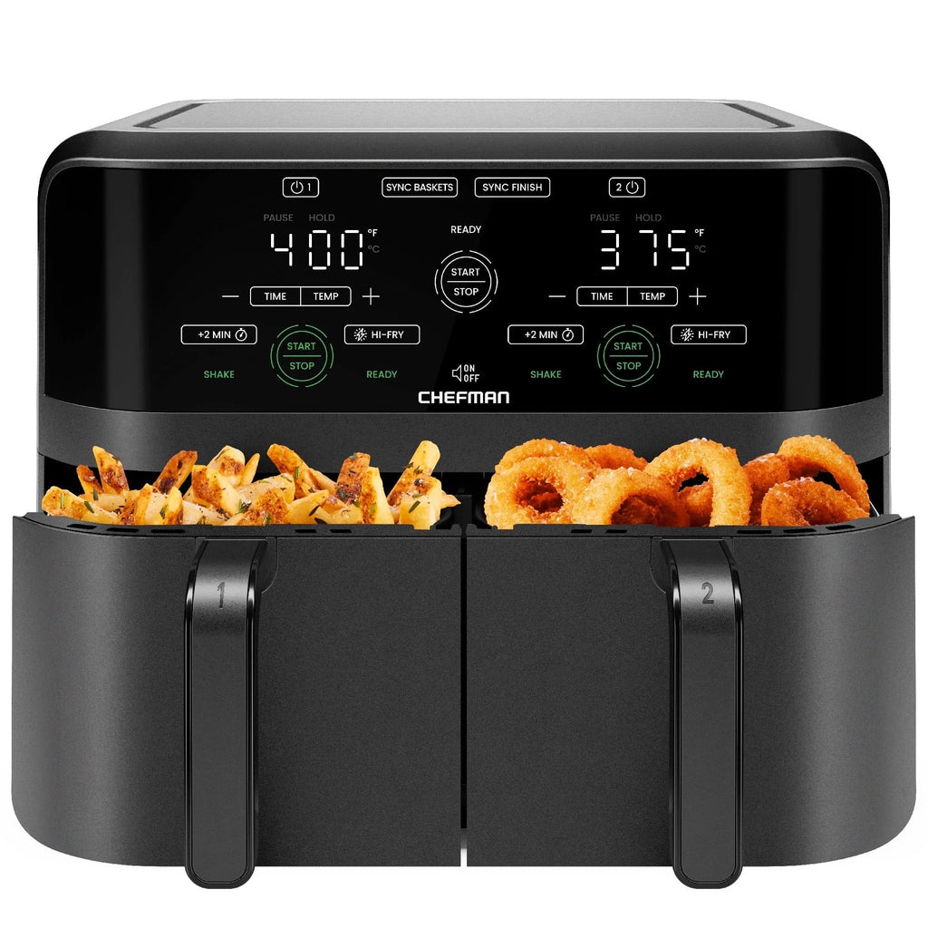 Dual Basket Air Fryer W/ Digital Touchscreen, 2 Independent 3 Qt Baskets, Sync Finish - Black