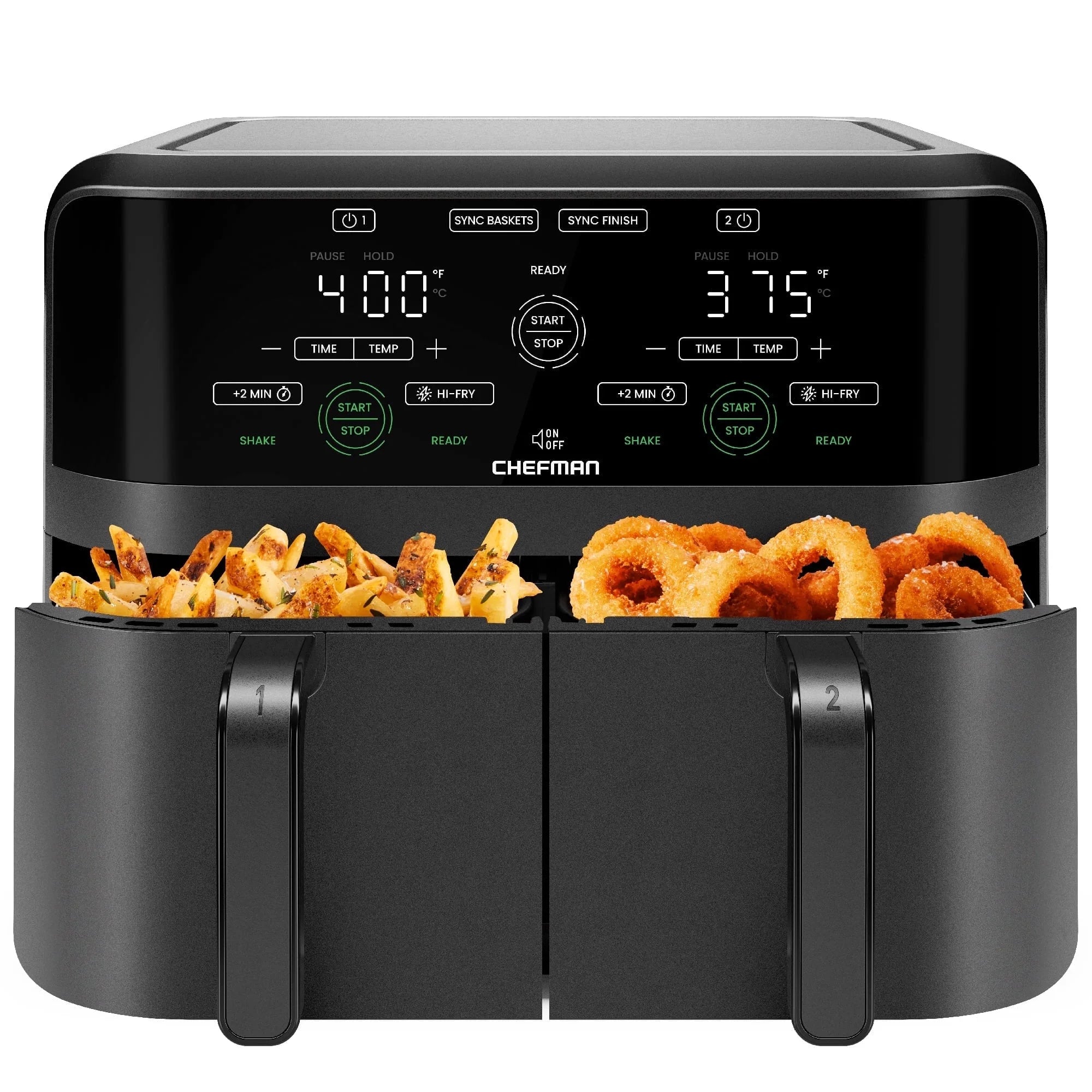 Dual Basket Air Fryer W/ Digital Touchscreen, 2 Independent 3 Qt Baskets, Sync Finish - Black