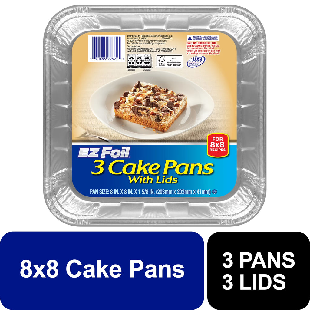 Cake Pans with Lids, 8X8 Inch, 3 Count