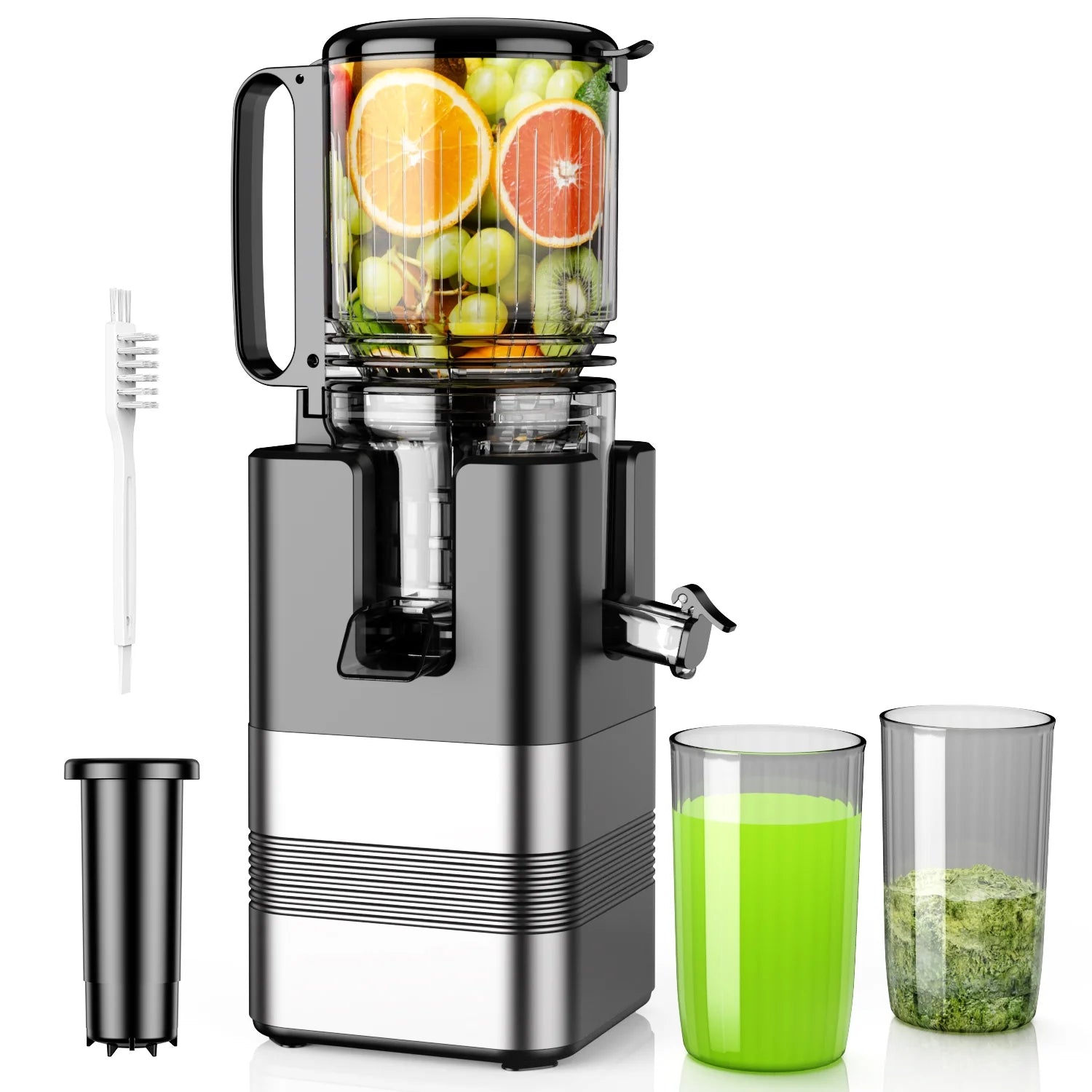 Cold Press Juicer Machine, 5.4 in Wide Feed Chute, up to 450W Professional Slow Masticating Juicer for Whole Vegetables & Fruits, Batch Juicing, Reverse Function to Clear Blockages