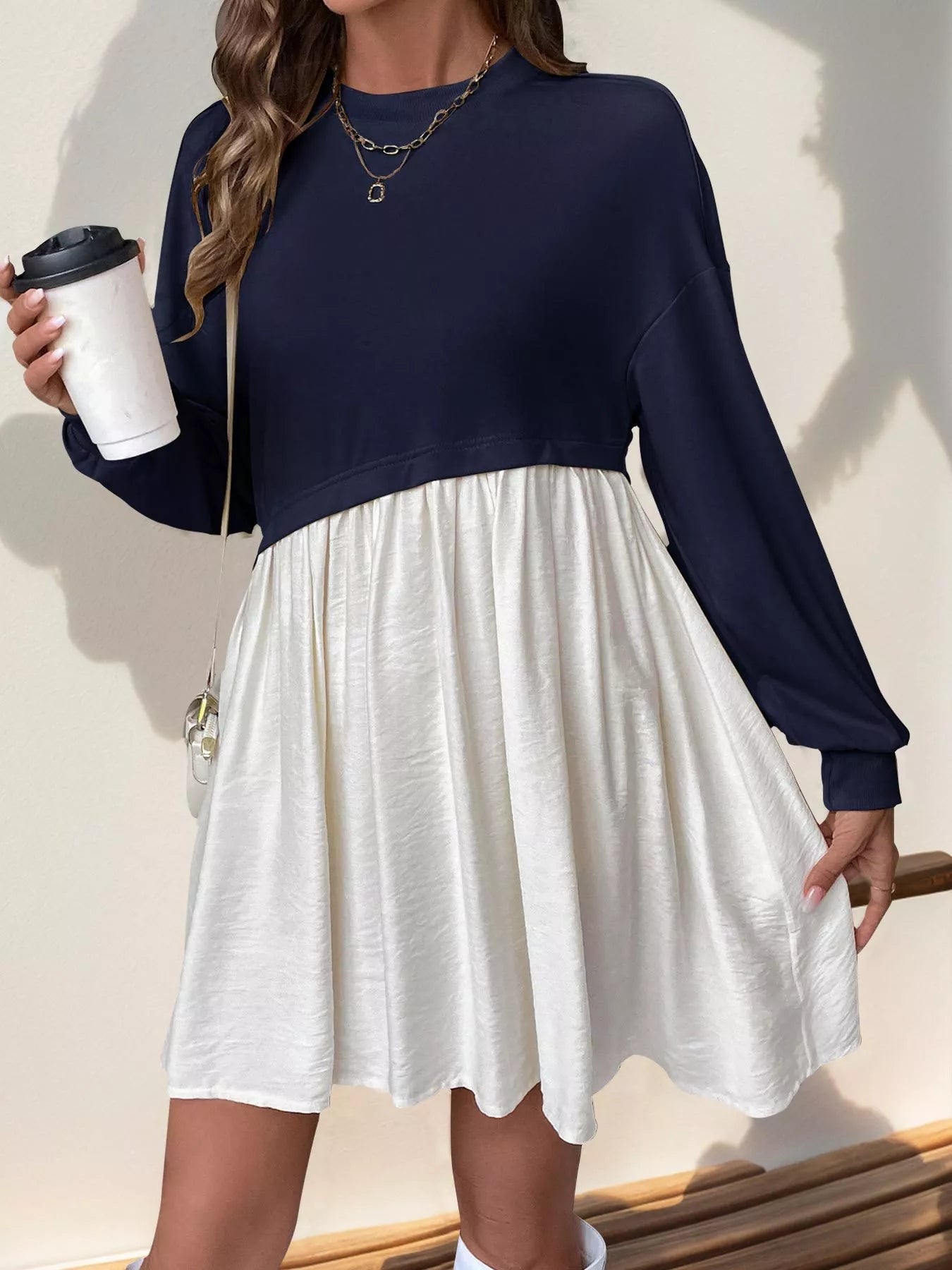 Two-Tone Dropped Shoulder Dress