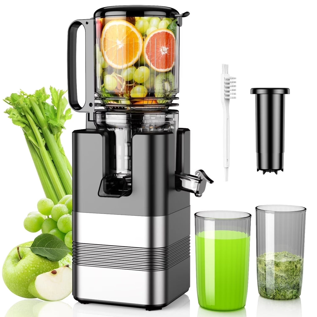 Cold Press Juicer Machine, 5.4 in Wide Feed Chute, up to 450W Professional Slow Masticating Juicer for Whole Vegetables & Fruits, Batch Juicing, Reverse Function to Clear Blockages