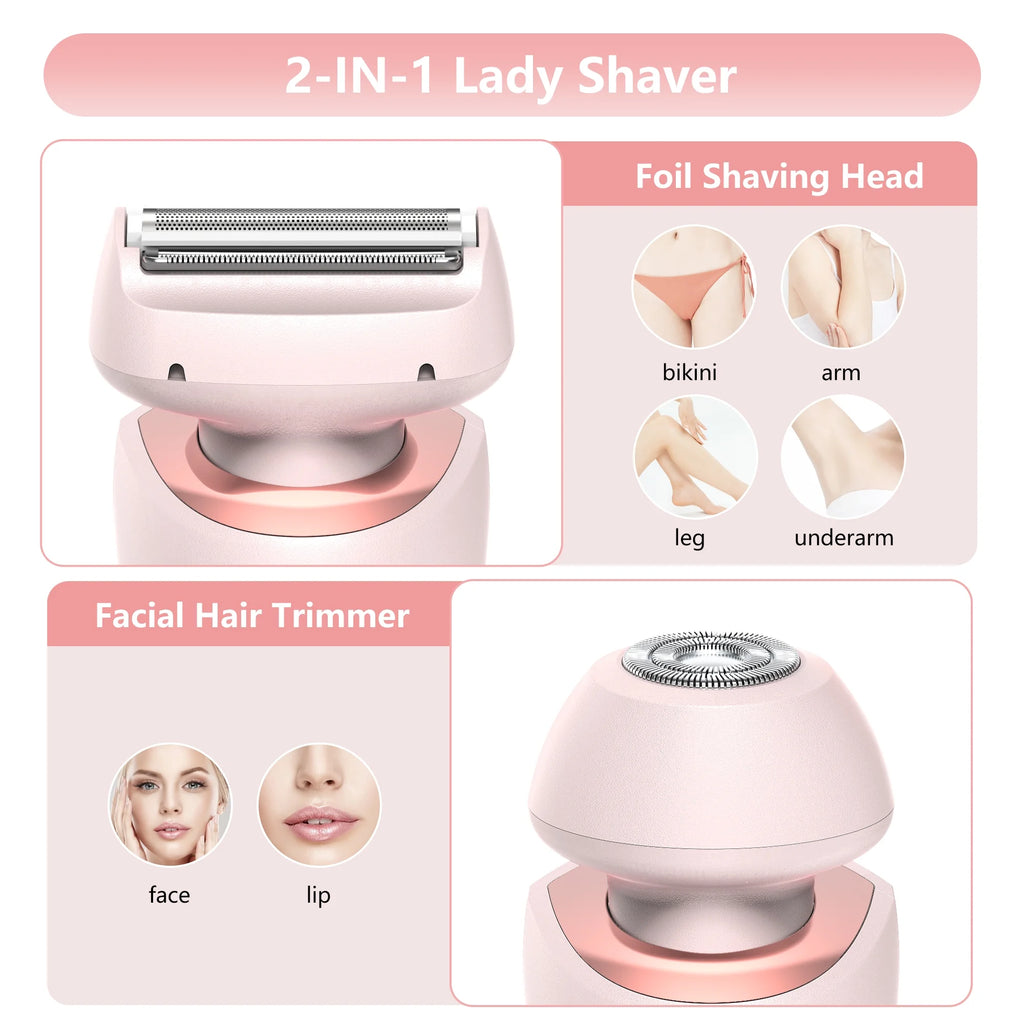Woman Electric Razor, Rechargeable Cordless Shaver for Woman Face Leg Bikini, Wet Dry Use