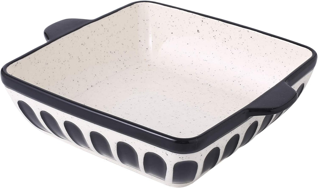 Porcelain Cake Pan Baking Dish 8.7 Inch Baker Square Brownie Pan with Double Handle for Casseroles Lasagna, Black