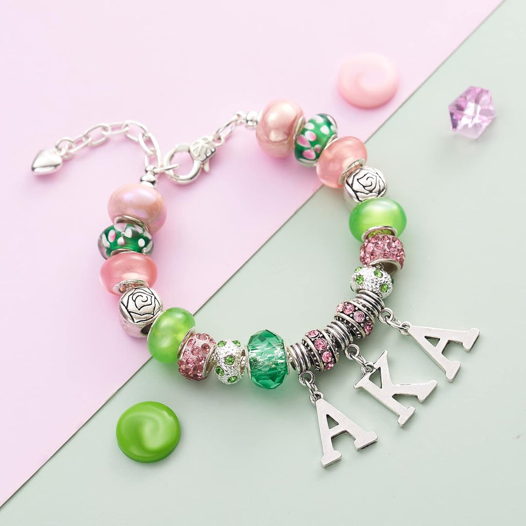 AKA Sorority Gifts for Women Paraphernalia Sorority Bracelet Pink and Green Jewe