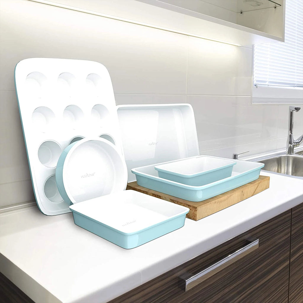 6 Piece Non Stick Kitchen Oven Stackable Ceramic Baking Pan Set, Green