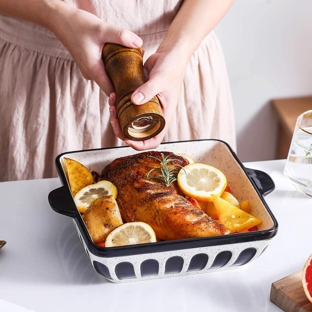 Porcelain Cake Pan Baking Dish 8.7 Inch Baker Square Brownie Pan with Double Handle for Casseroles Lasagna, Black