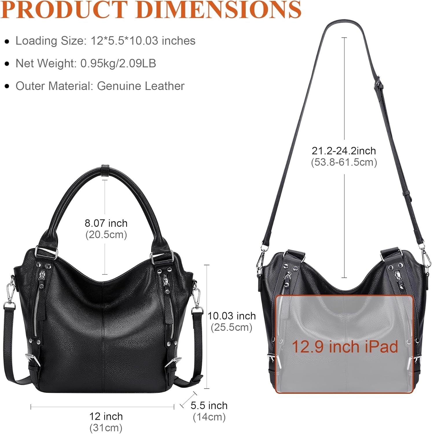 Genuine Leather Handbags for Women Hobo Shoulder Bags Ladies Tote Bag