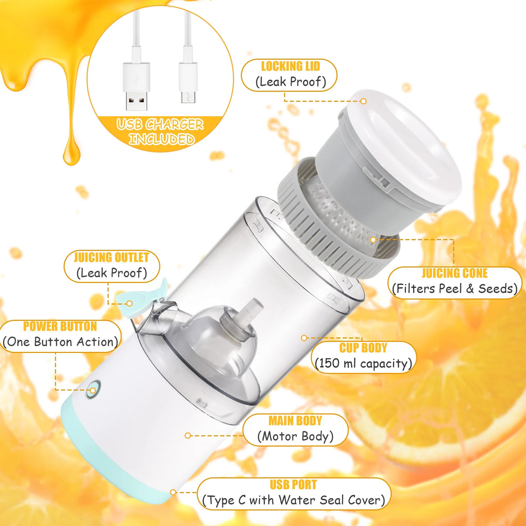 Portable Electric Juicer, 45 Watts USB Rechargeable Electric Citrus Juicer Machines for Orange, Lemon, Grapefruit