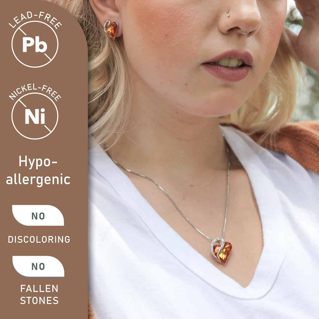 Necklaces for Women, Infinity Love Birthstone Heart Crystal Pendant, Birthday Jewelry Gifts for Her, Mom, and Wife, Silver Plated, 18 plus 2 Inch Adjustable Chain