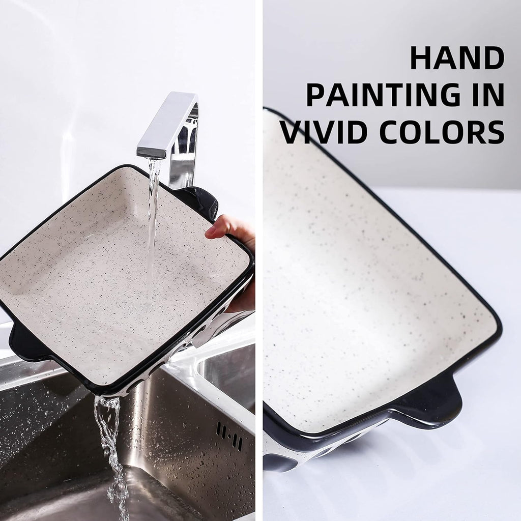 Porcelain Cake Pan Baking Dish 8.7 Inch Baker Square Brownie Pan with Double Handle for Casseroles Lasagna, Black