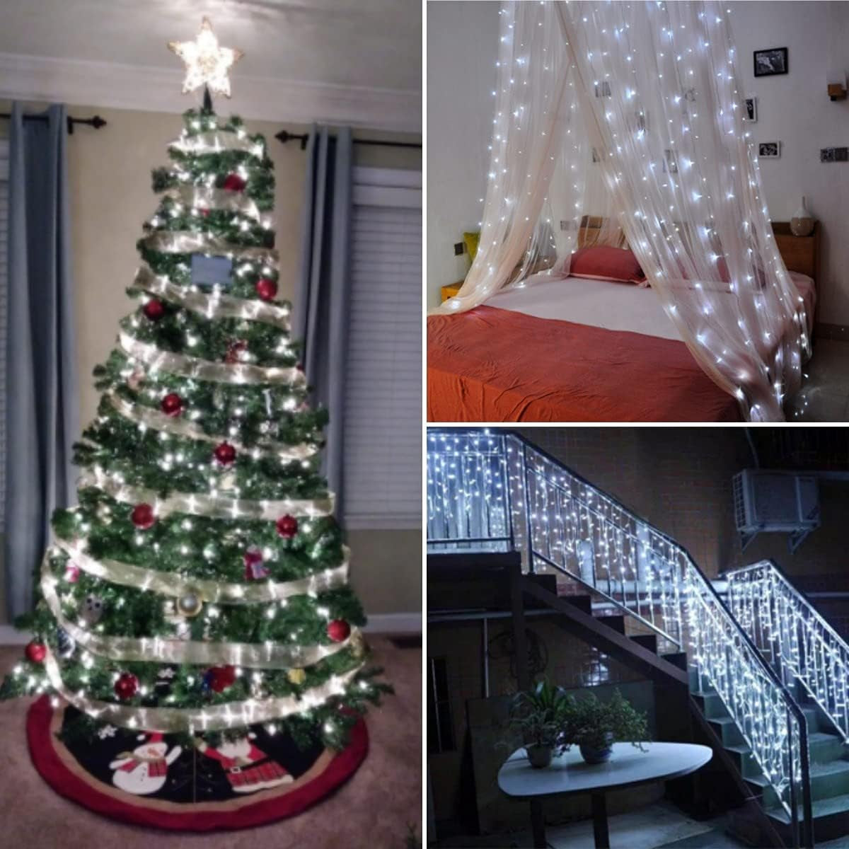 LED Christmas String Lights Outdoor: 33FT 100 Led Indoor Tree Lights - Waterproof 8 Modes Xmas Decorations Lighting - for Holiday Bedroom Wedding House Decor White (Rsh001)