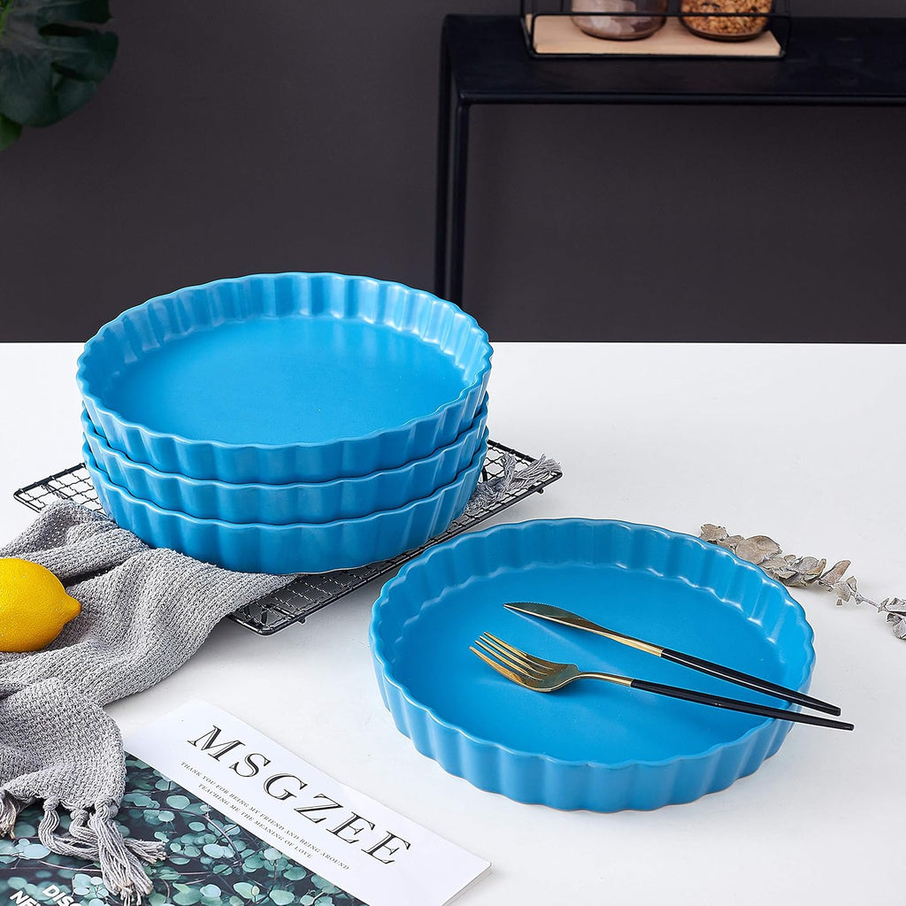 Ceramic Pie Pans Set of 4, Baking Dishes/Quiche Dish/Apple Pie/Tart. Oven Safe Nonstick Porcelain round Baking Plate/Pot/Tart Pan. 10"/ Blue