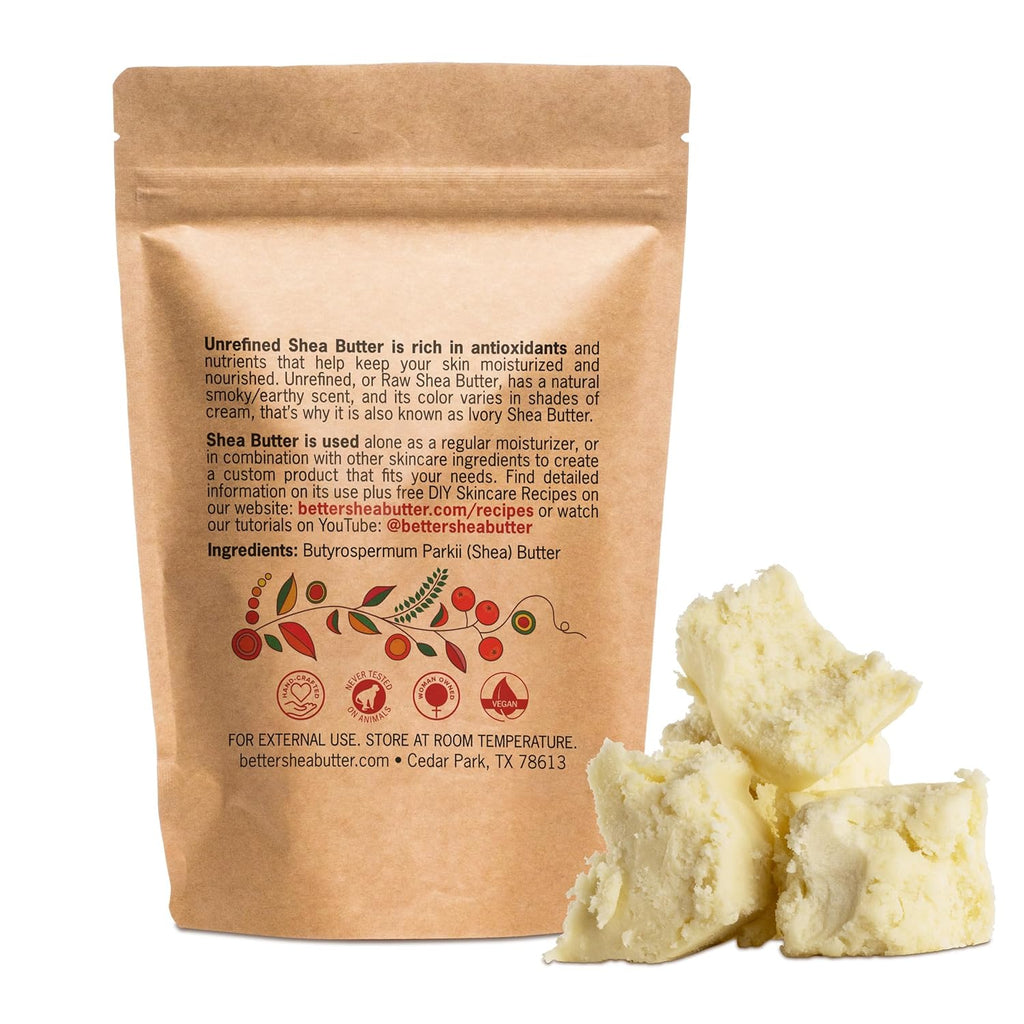 100% Pure Unrefined African Shea Butter - Premium Moisturizer for Hair and Body | Ideal for Extremely Dry Skin, DIY Lip Balm, Body Butter, Lotion, and Soap - 1Lb Bar