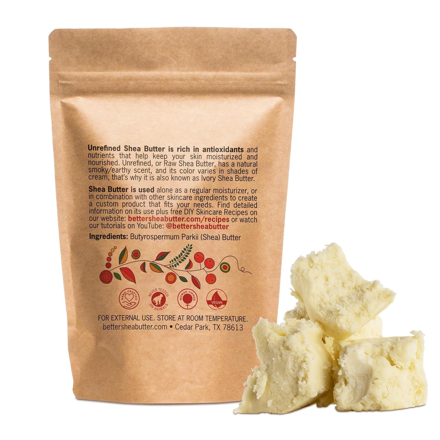 100% Pure Unrefined African Shea Butter - Premium Moisturizer for Hair and Body | Ideal for Extremely Dry Skin, DIY Lip Balm, Body Butter, Lotion, and Soap - 1Lb Bar