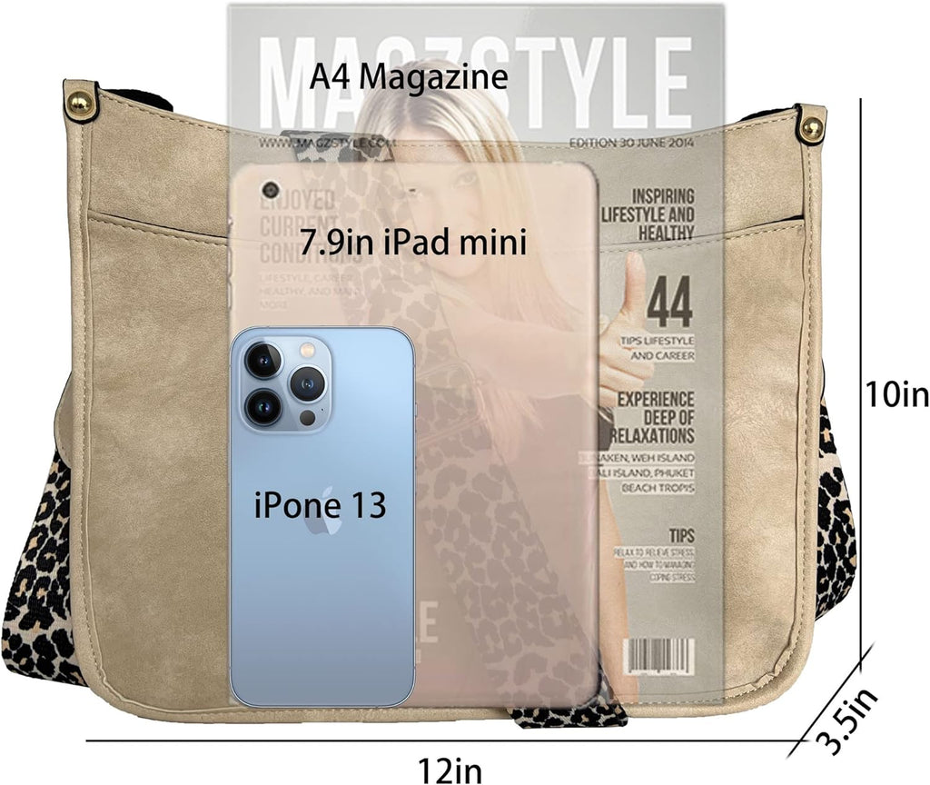 Women'S Leopard Guitar Strap Crossbody Purse Shoulder Bucket Cross-Body Purse