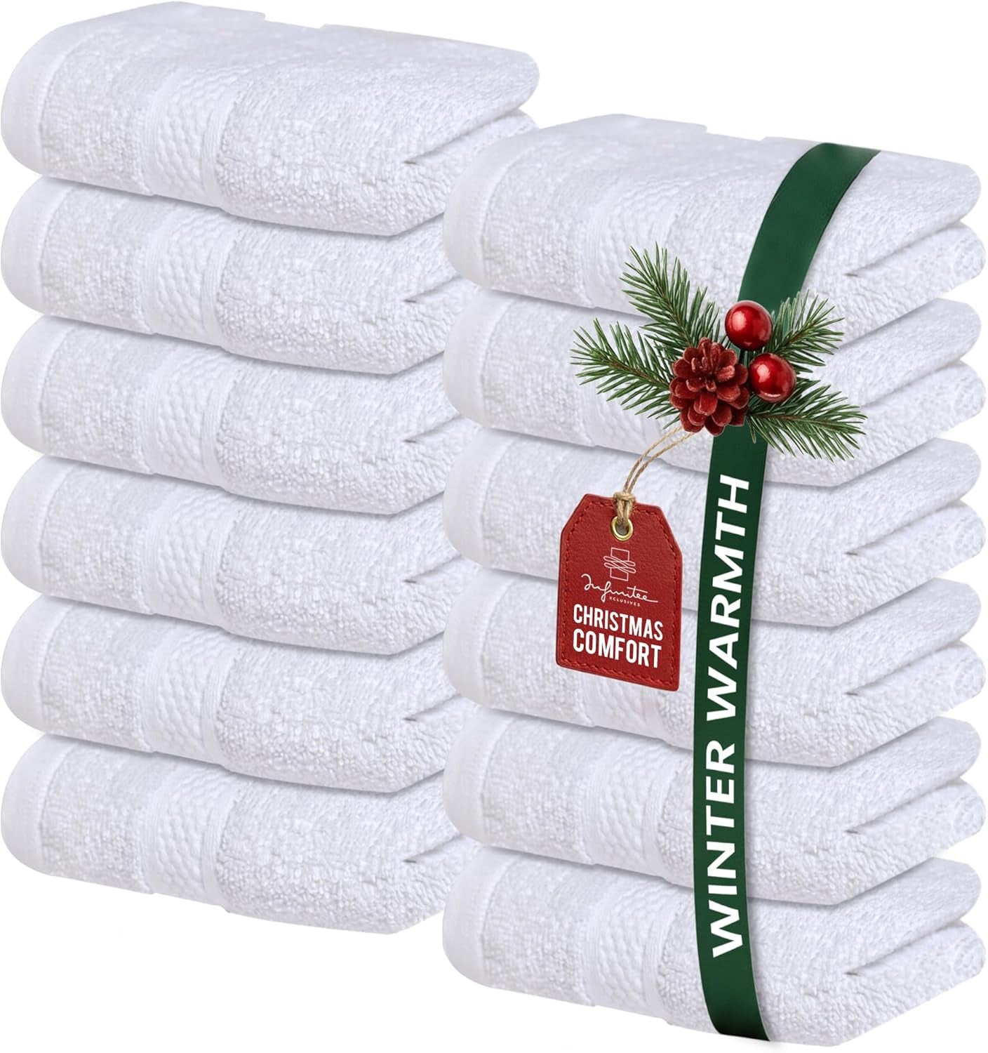 Luxury Wash Cloths for Showering [13X13] – 100% Cotton Washcloths [Pack of 12], Soft and Absorbent Face Towels for Bathroom Wash Clothes, Gym, and Spa (Brilliant White)