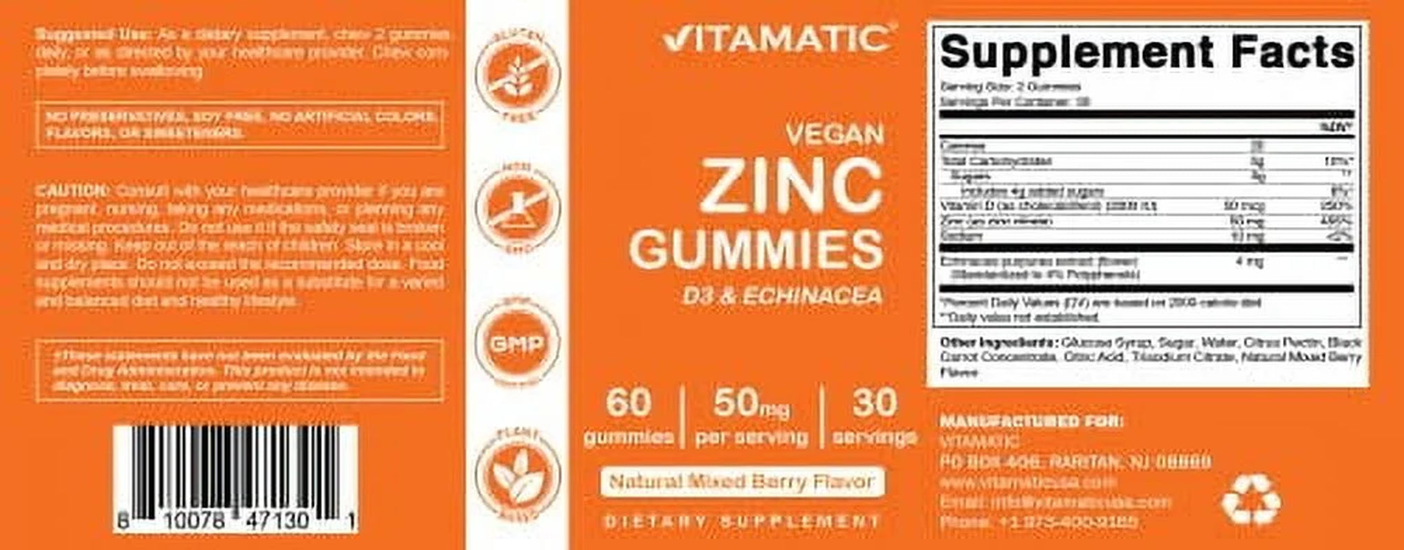 Zinc 50mg Vegan Gummies - 60 Count