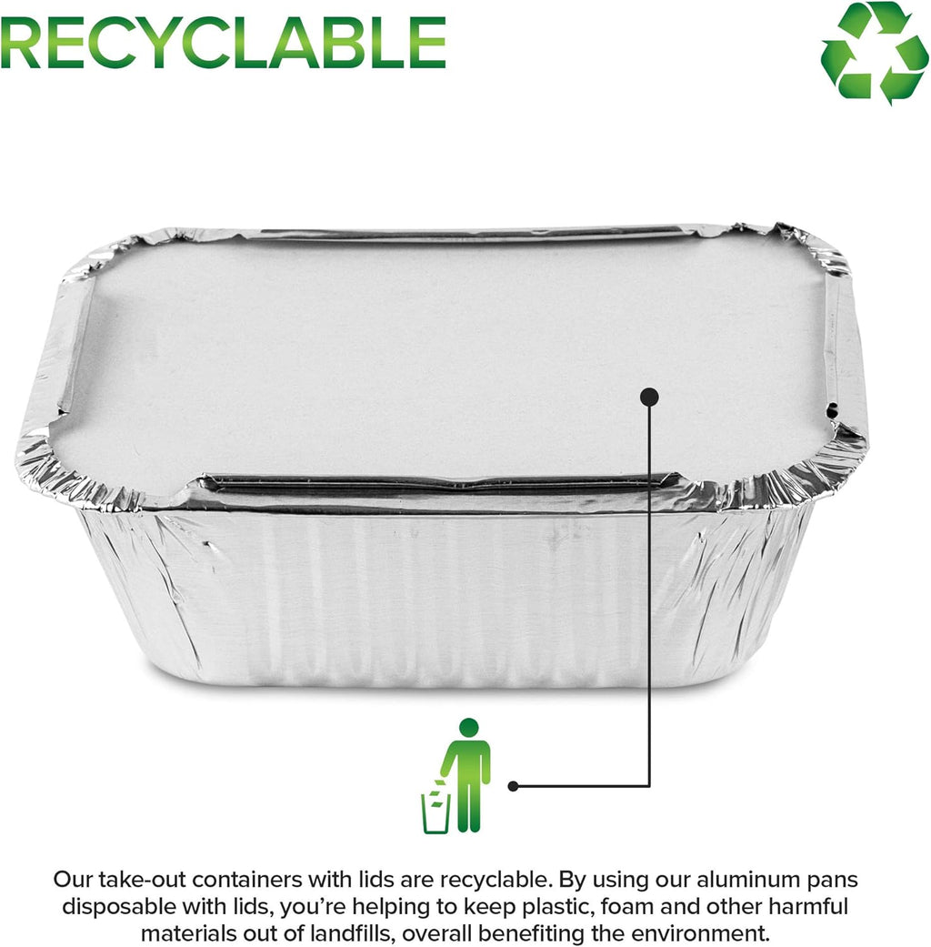 1 Lb Aluminum Disposable Cookware with Lids (25 Pack) - Foil Pans Cardboard Lids - Disposable & Recyclable Takeout Trays with Lids - Food Containers for Restaurants, Catering, Delis