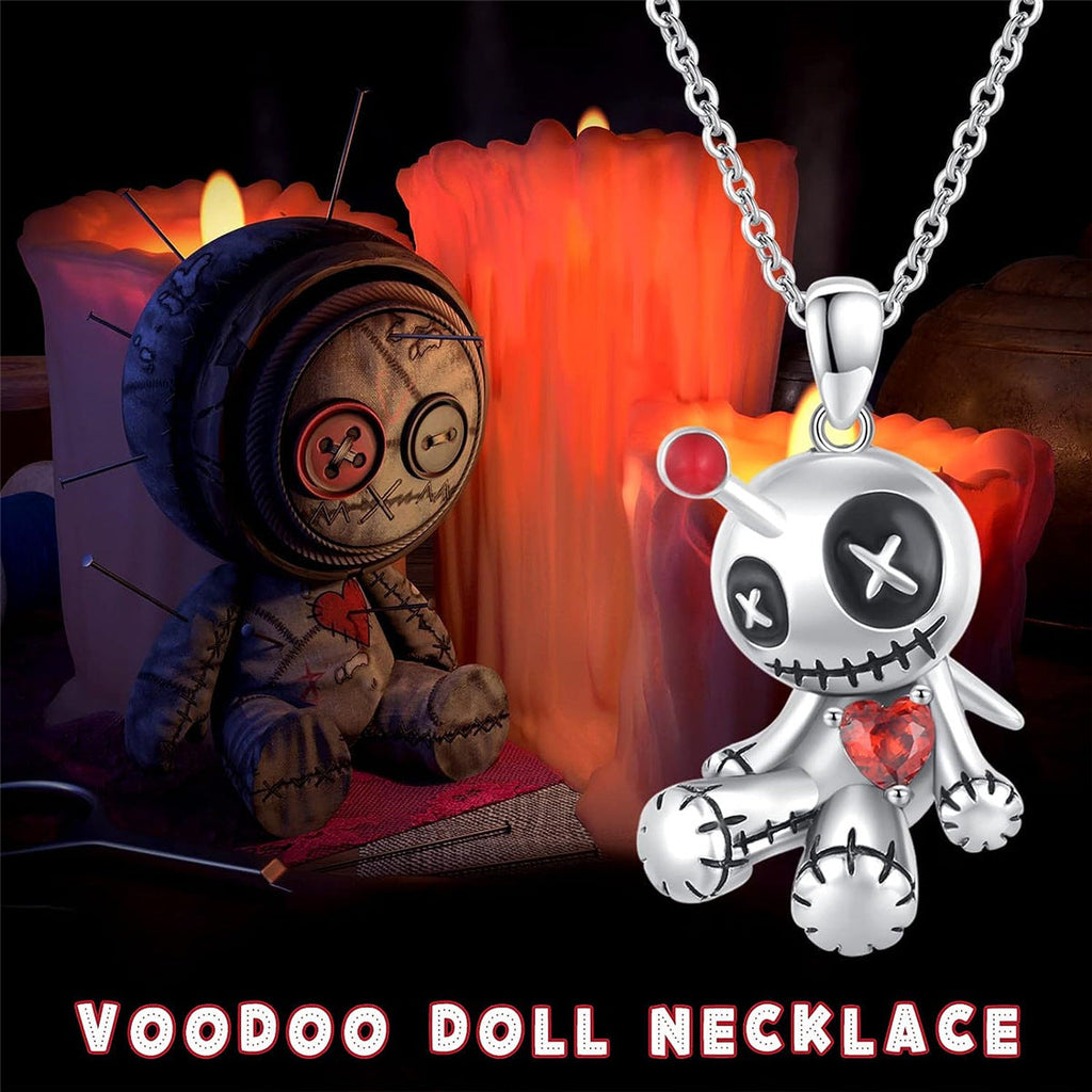 Cartoon Red Heart Voodoo Doll Necklace Halloween Personality Clavicle