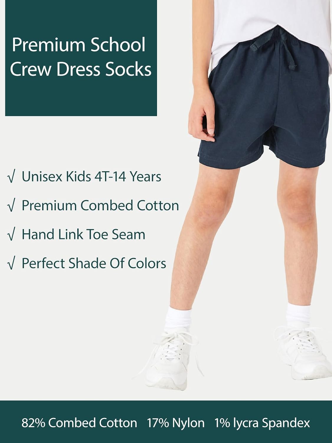 COTTON DAY Unisex Kids Boys Girls Soft Cotton School Socks Black White Navy
