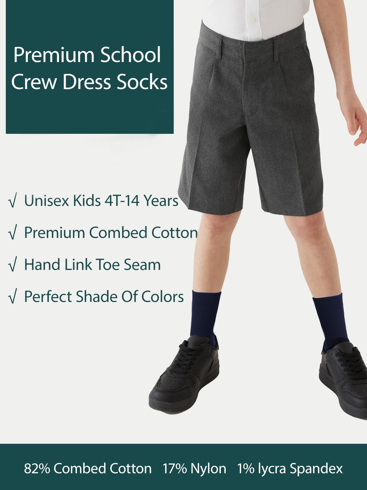 COTTON DAY Unisex Kids Boys Girls Soft Cotton School Socks Black White Navy