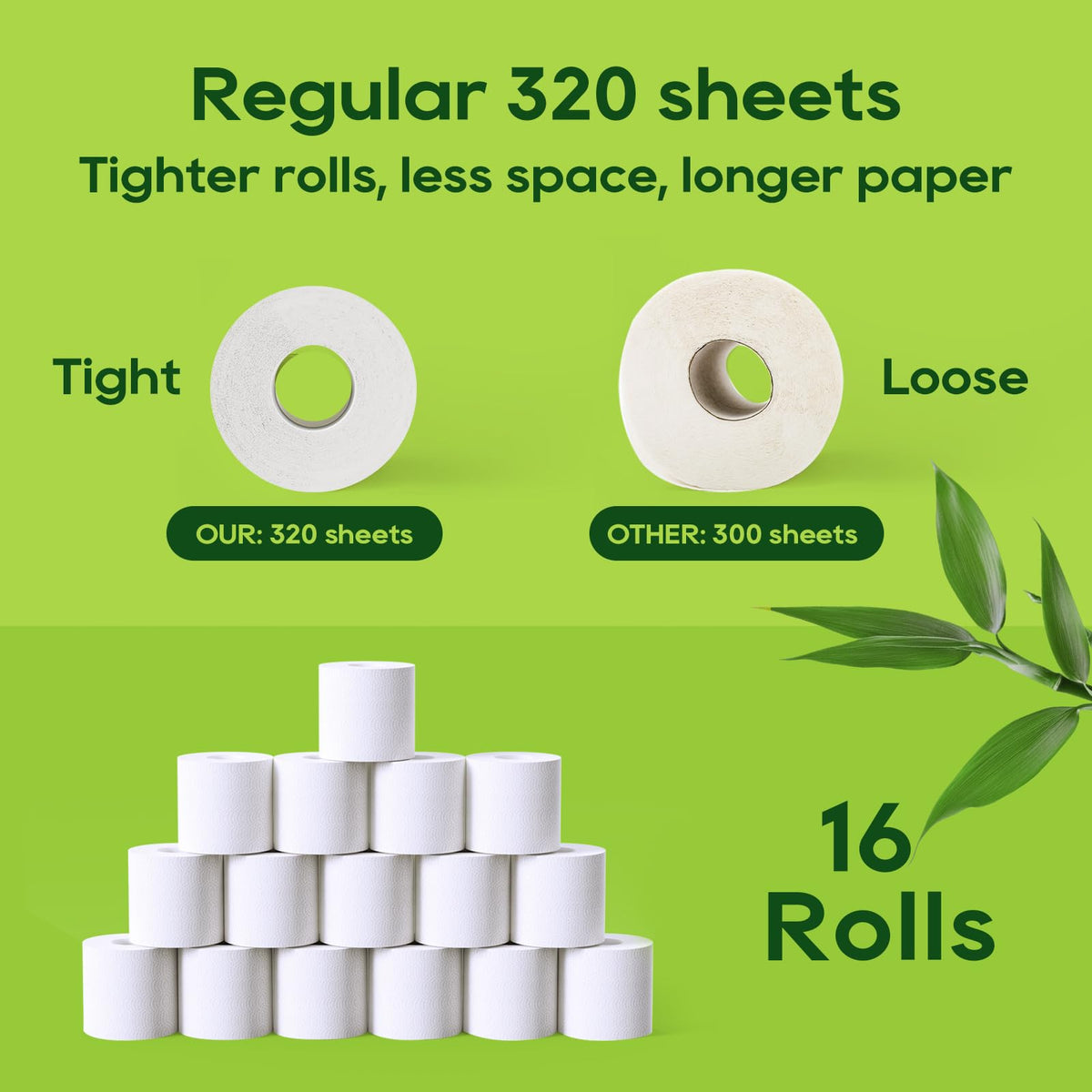 ECOLipak Bamboo Toilet Paper 2 Ply, 24 Double Rolls, 320 Sheets, White