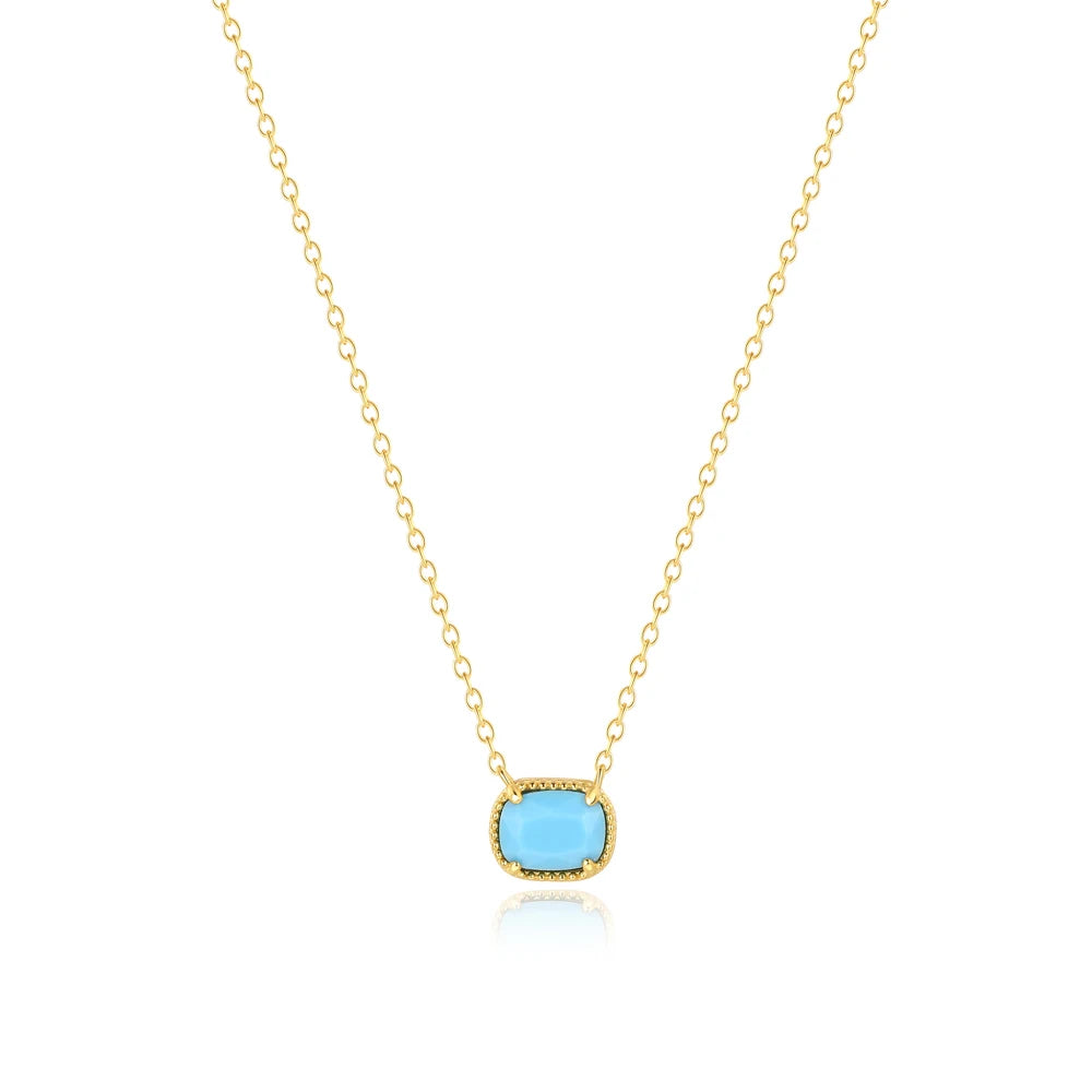Retro 925 Sterling Silver 18K Gold Plated Necklace for Women Blue Turquoise Geometric Moon Star Pendant Clavicle Chain Jewe