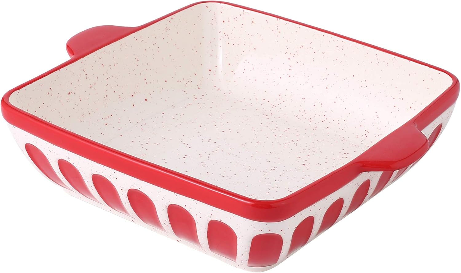 Square Baking Dish 8.7 Inch Ceramic Brownie Baking Pan Cake Pan Baker with Double Handle, Red