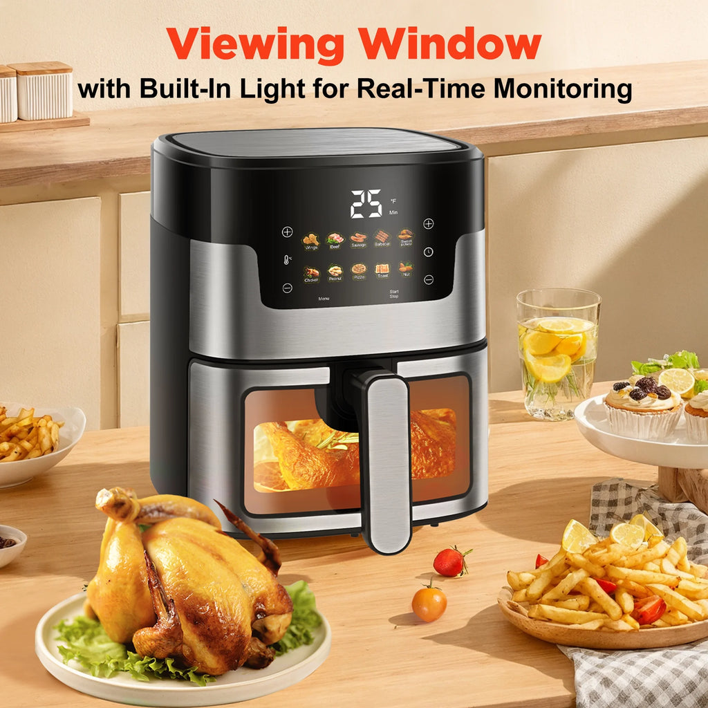Air Fryer Oven, 10-In-1 7.5Qt Multifunction Air Fryer with Digital LED Touch Screen, 10 Preset Cookings, Dishwasher-Safe Basket, 95% Less Oil, Nonstick Dishwasher-Safe Basket, 100Pcs Liner