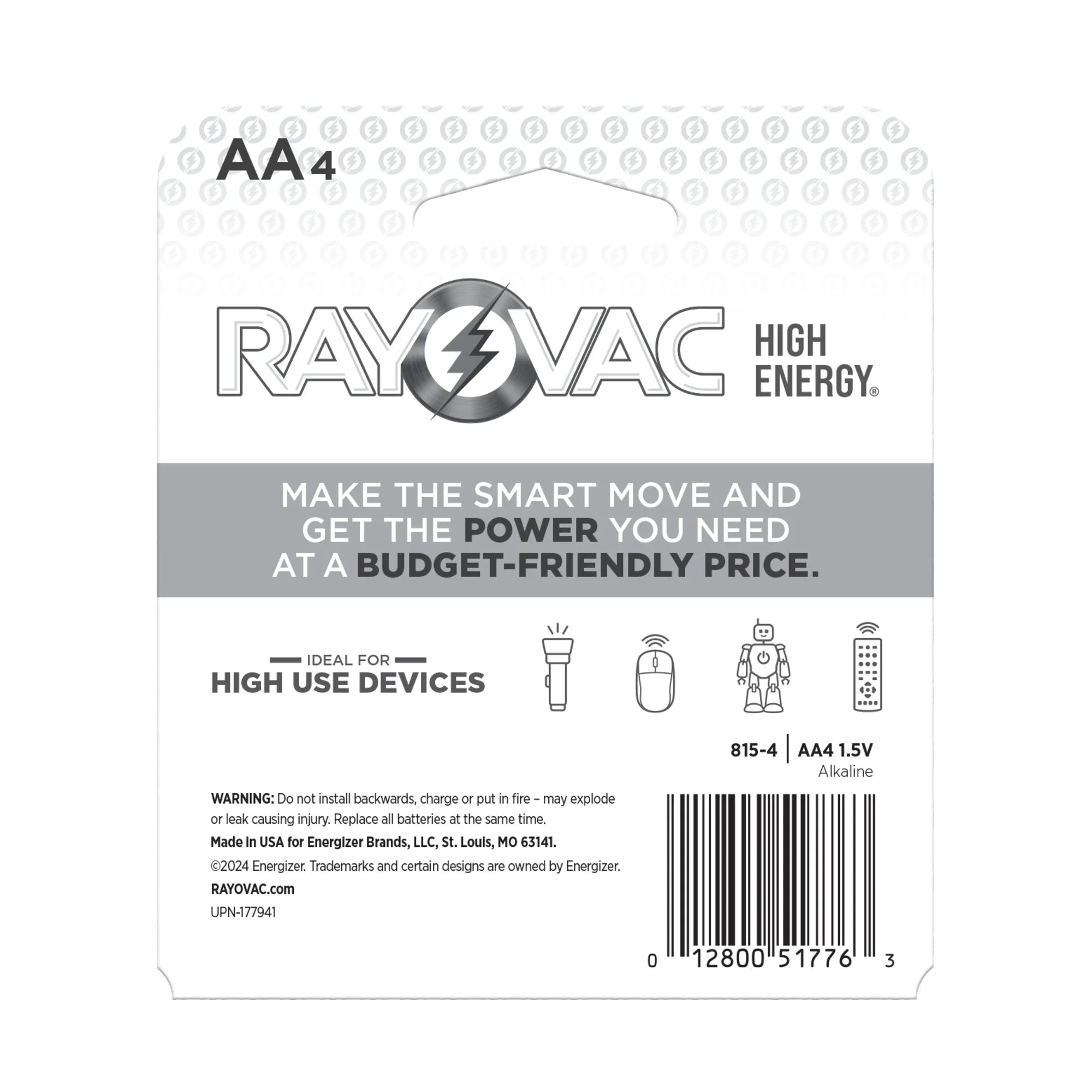 High Energy AA Batteries (4 Pack), Double a Batteries