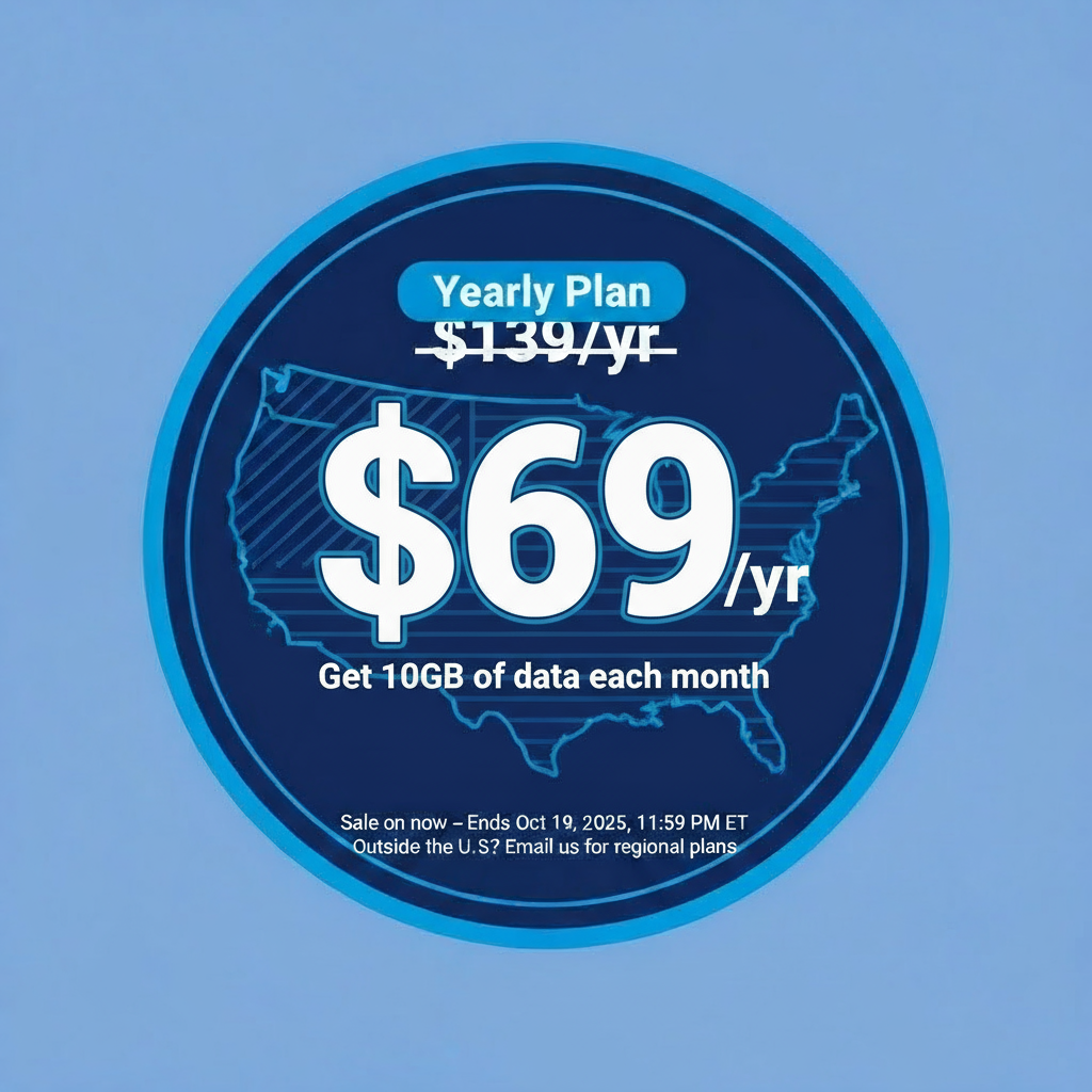 $69 Yearly Special for 10GB of Data each month for the United States