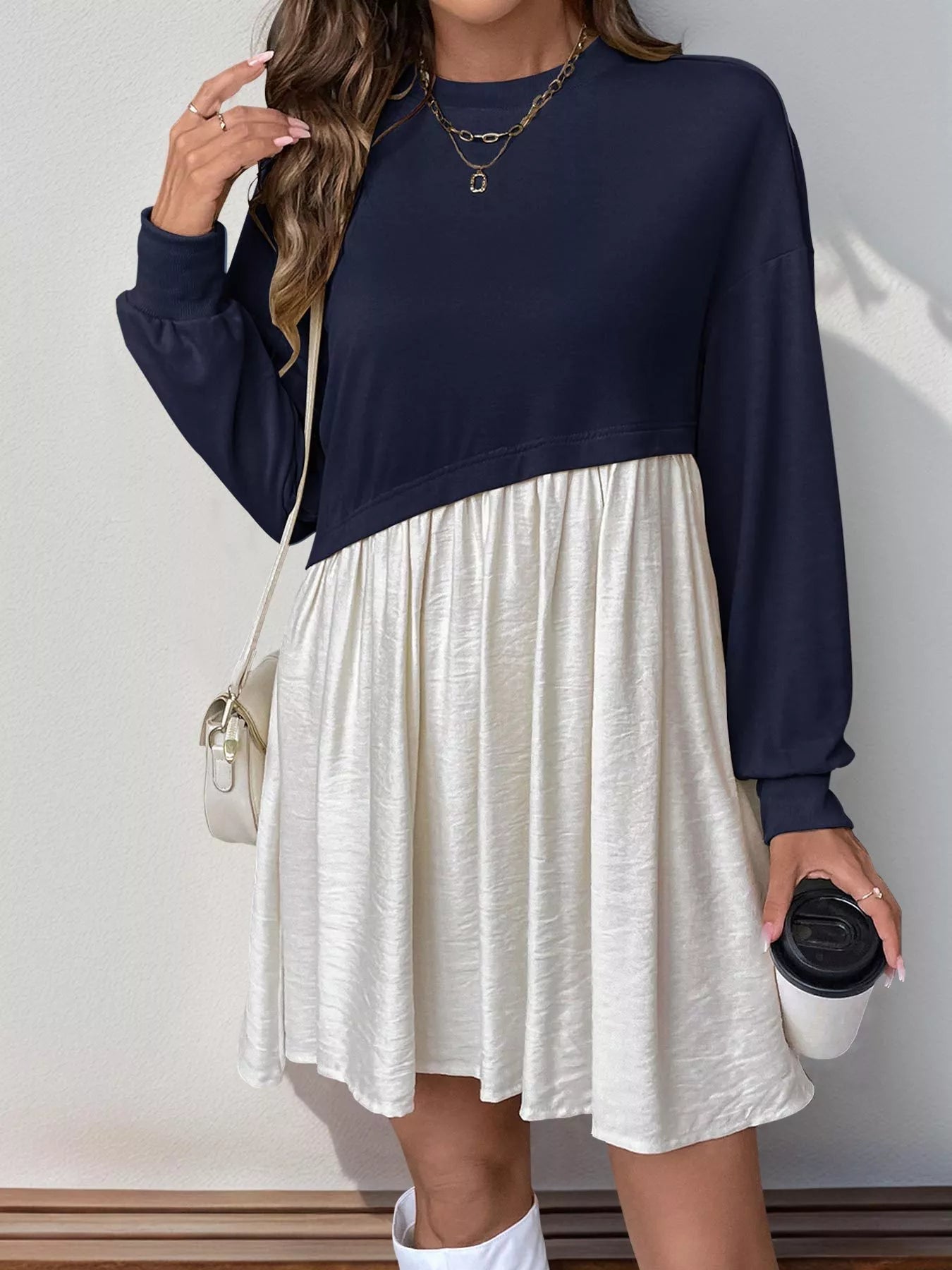 Two-Tone Dropped Shoulder Dress