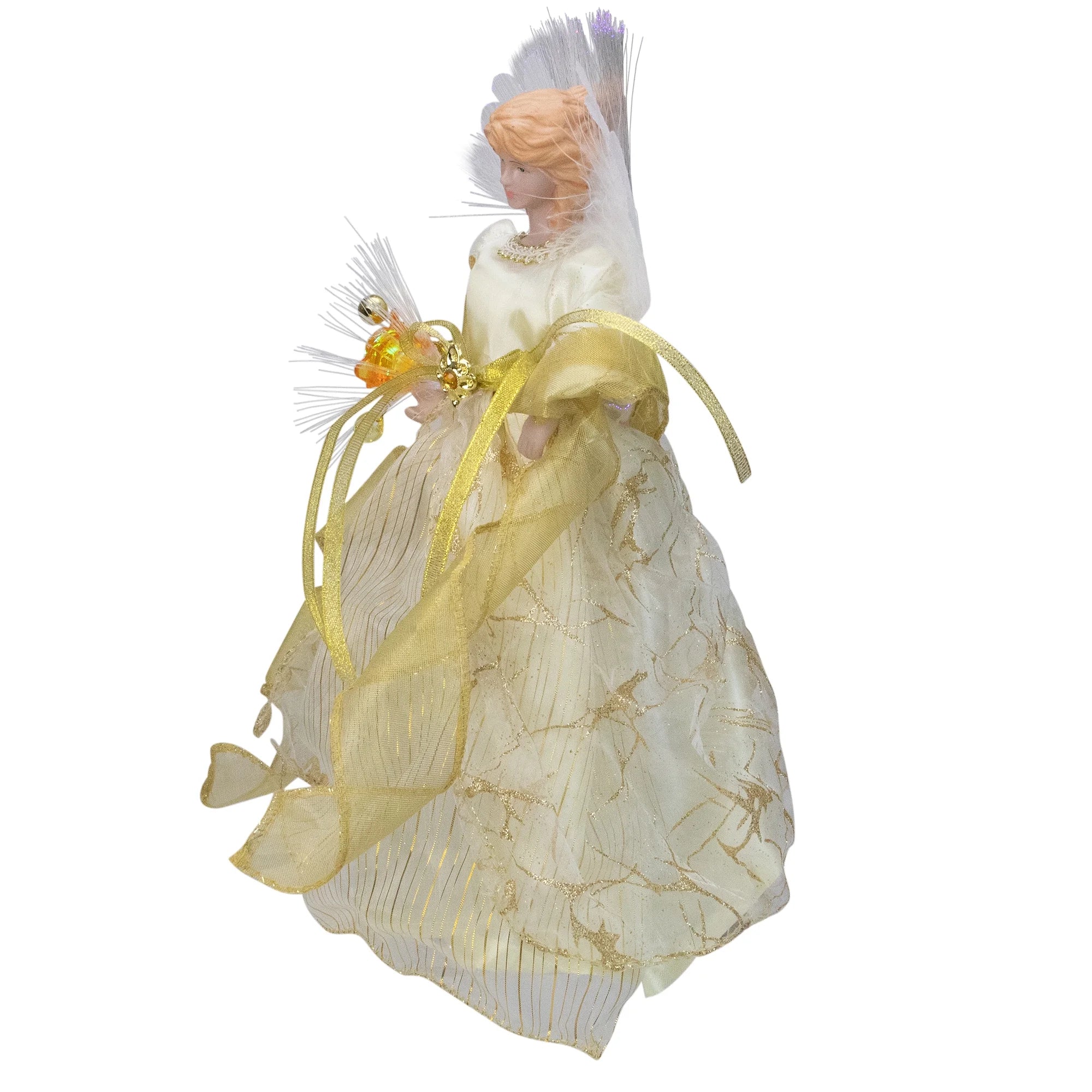 12" Ivory and Gold Lighted Angel Christmas Tree Topper - Clear Lights