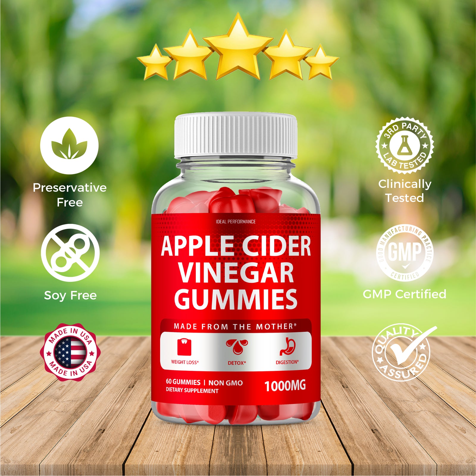 Apple Cider Vinegar Gummies with Mother - 120 Count (2 Bottles)