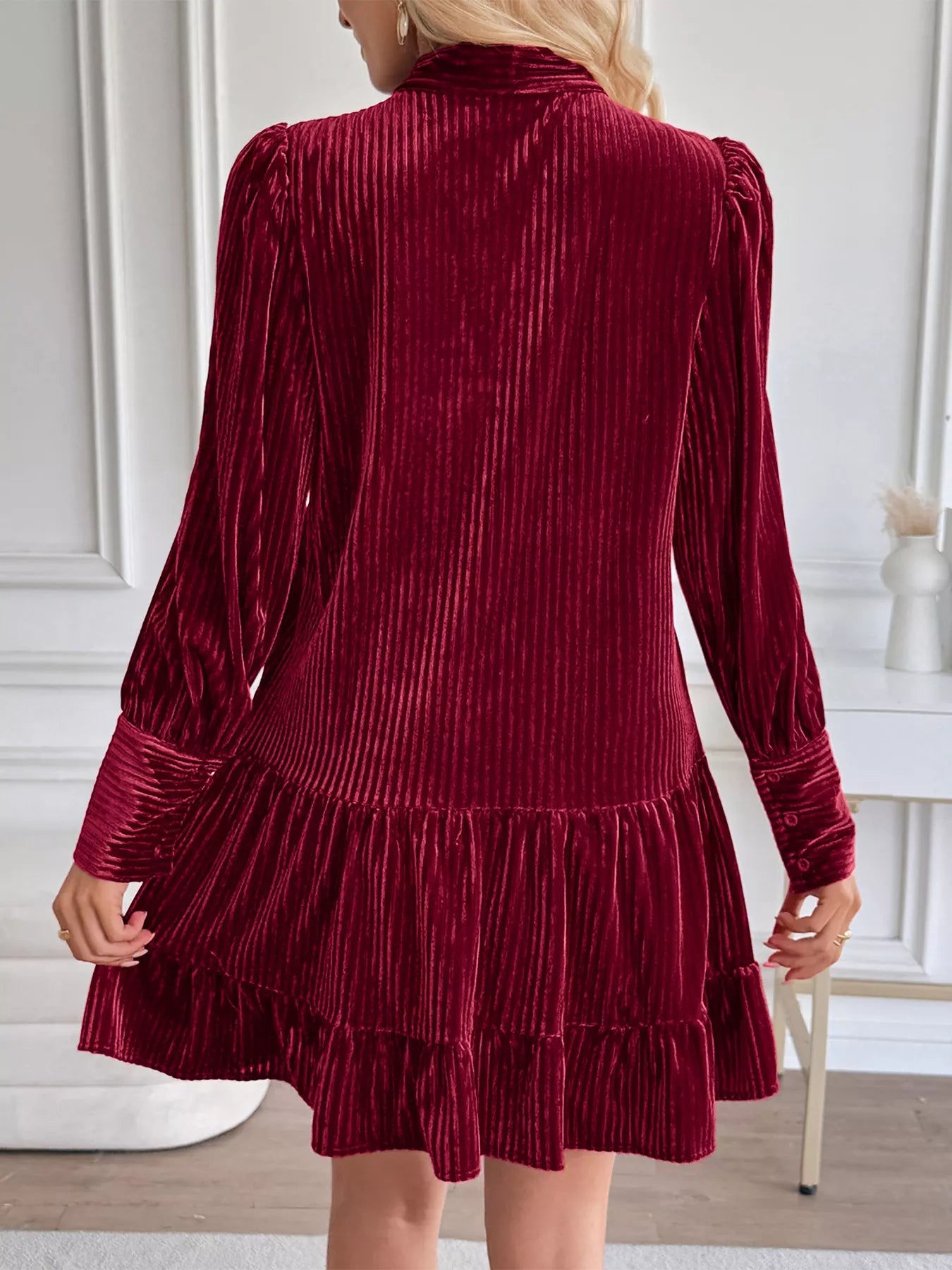 Velvet Tie Front Tiered Mini Dress