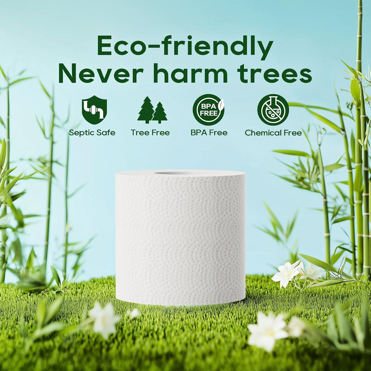 ECOLipak Bamboo Toilet Paper 2 Ply, 24 Double Rolls, 320 Sheets, White