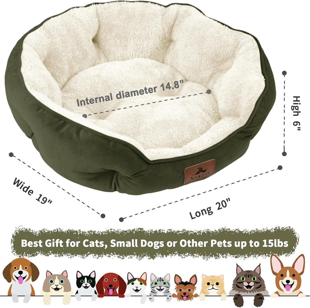 Asvin Small Dog Bed for Small Dogs, Cat Beds for Indoor Cats, Pet Bed for Puppy and Kitty, Extra Soft & Machine Washable with Anti-Slip & Water-Resistant Oxford Bottom, Grey, 20 inches