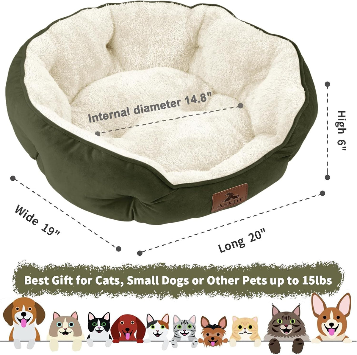 Asvin Small Dog Bed for Small Dogs, Cat Beds for Indoor Cats, Pet Bed for Puppy and Kitty, Extra Soft & Machine Washable with Anti-Slip & Water-Resistant Oxford Bottom, Grey, 20 inches