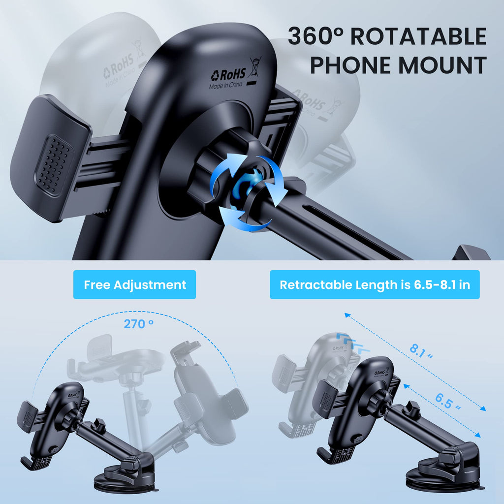 Qifutan Phone Holders for Your Car with Military-Grade Suction Phone Stand for Car [Super Stable] Automobile Car Mount for iPhone Universal Car Dashboard Windshield Mount Fit iPhone Smartphones
