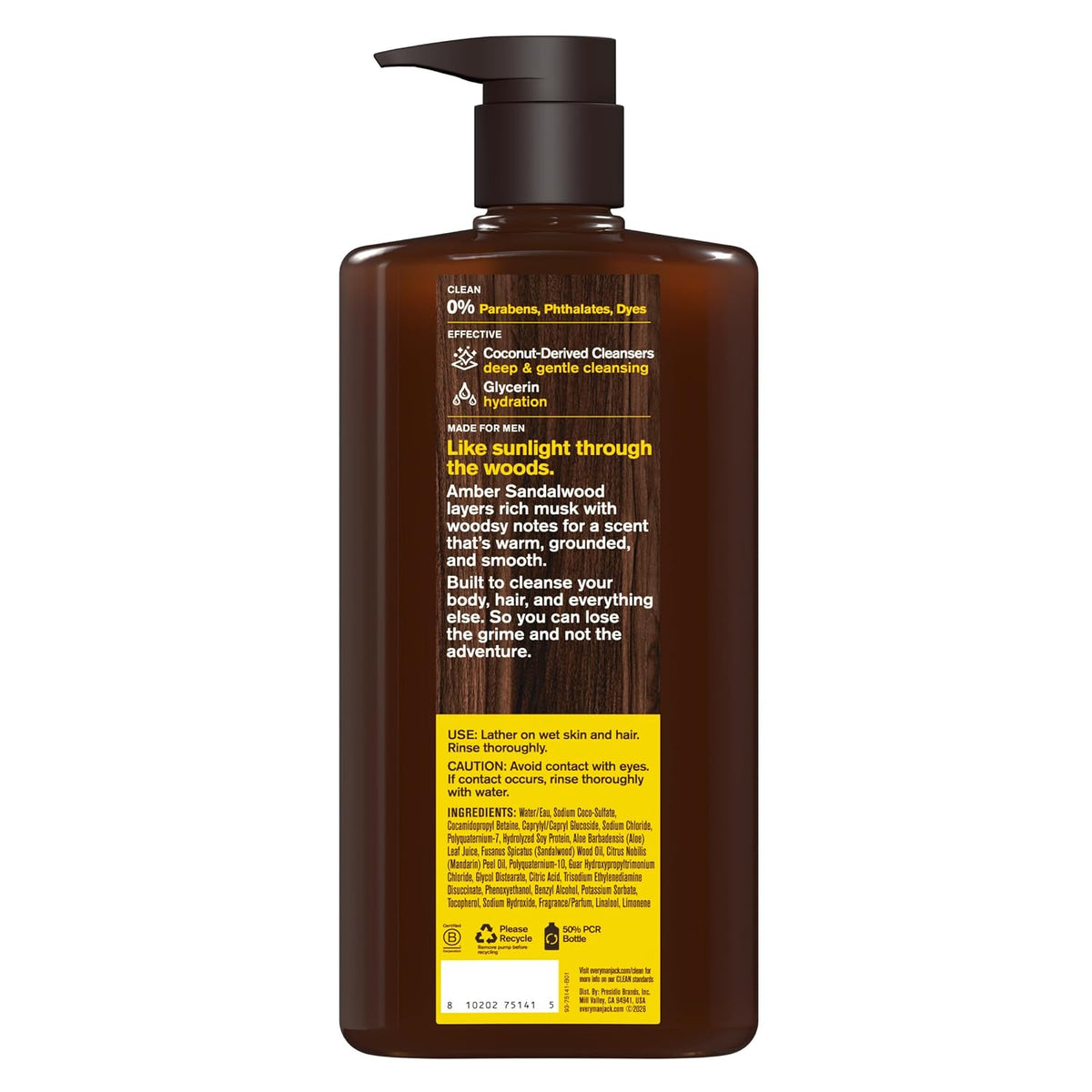 Every Man Jack 3-in-1 All Over Body Wash for Men, Amber Sandalwood, 2pk