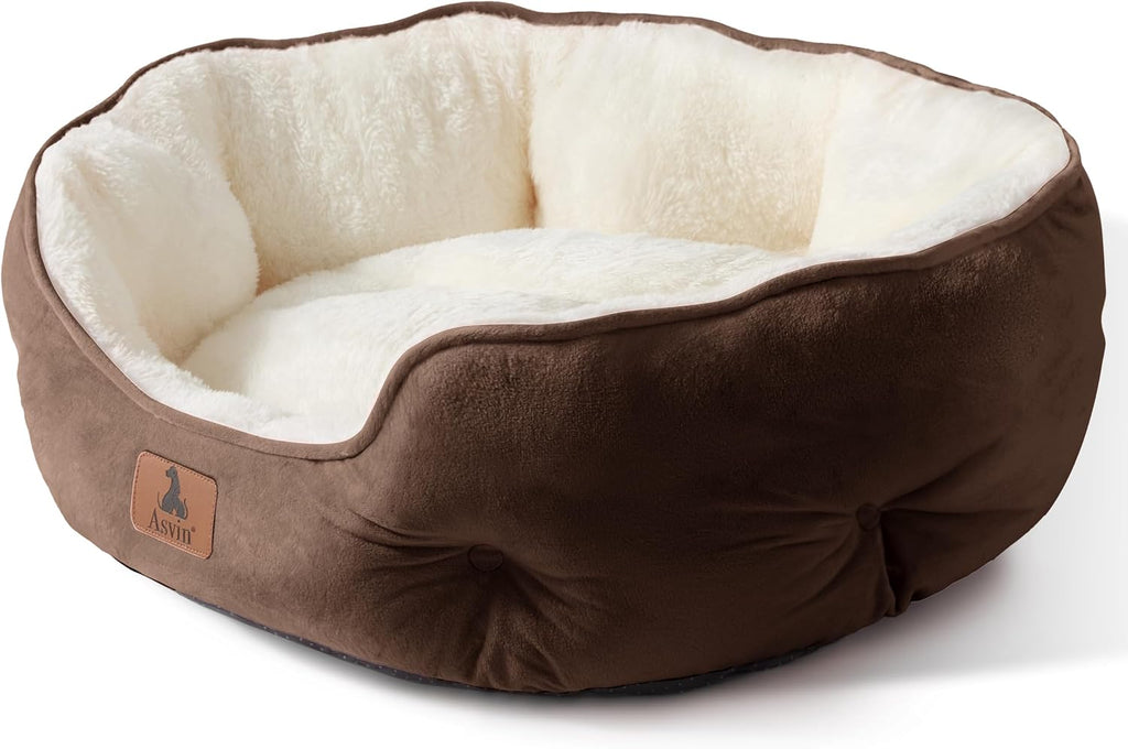 Asvin Small Dog Bed for Small Dogs, Cat Beds for Indoor Cats, Pet Bed for Puppy and Kitty, Extra Soft & Machine Washable with Anti-Slip & Water-Resistant Oxford Bottom, Grey, 20 inches