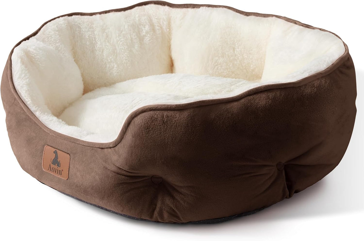 Asvin Small Dog Bed for Small Dogs, Cat Beds for Indoor Cats, Pet Bed for Puppy and Kitty, Extra Soft & Machine Washable with Anti-Slip & Water-Resistant Oxford Bottom, Grey, 20 inches