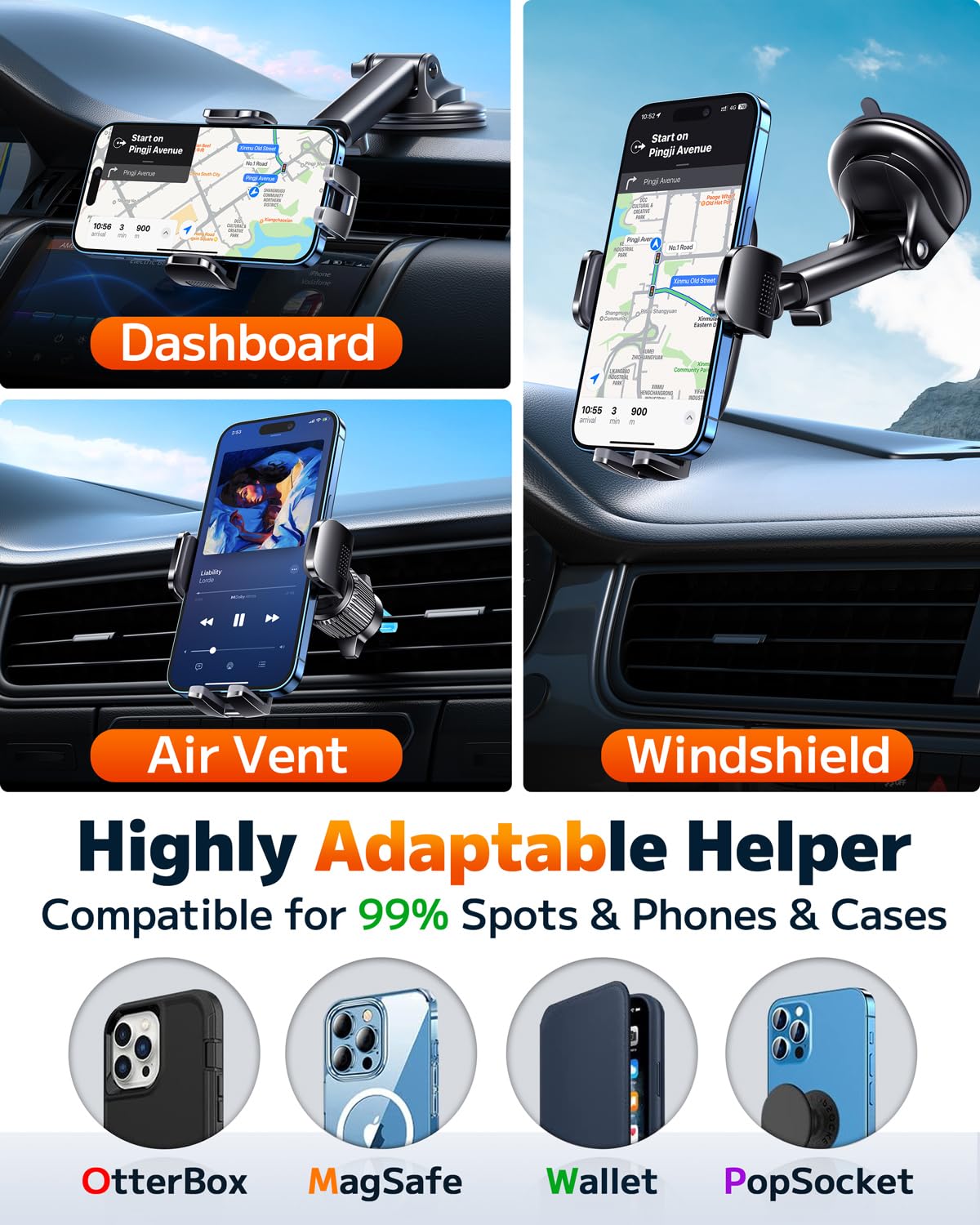 Qifutan Phone Holders for Your Car with Military-Grade Suction Phone Stand for Car [Super Stable] Automobile Car Mount for iPhone Universal Car Dashboard Windshield Mount Fit iPhone Smartphones