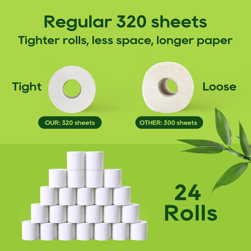 ECOLipak Bamboo Toilet Paper 2 Ply, 24 Double Rolls, 320 Sheets, White