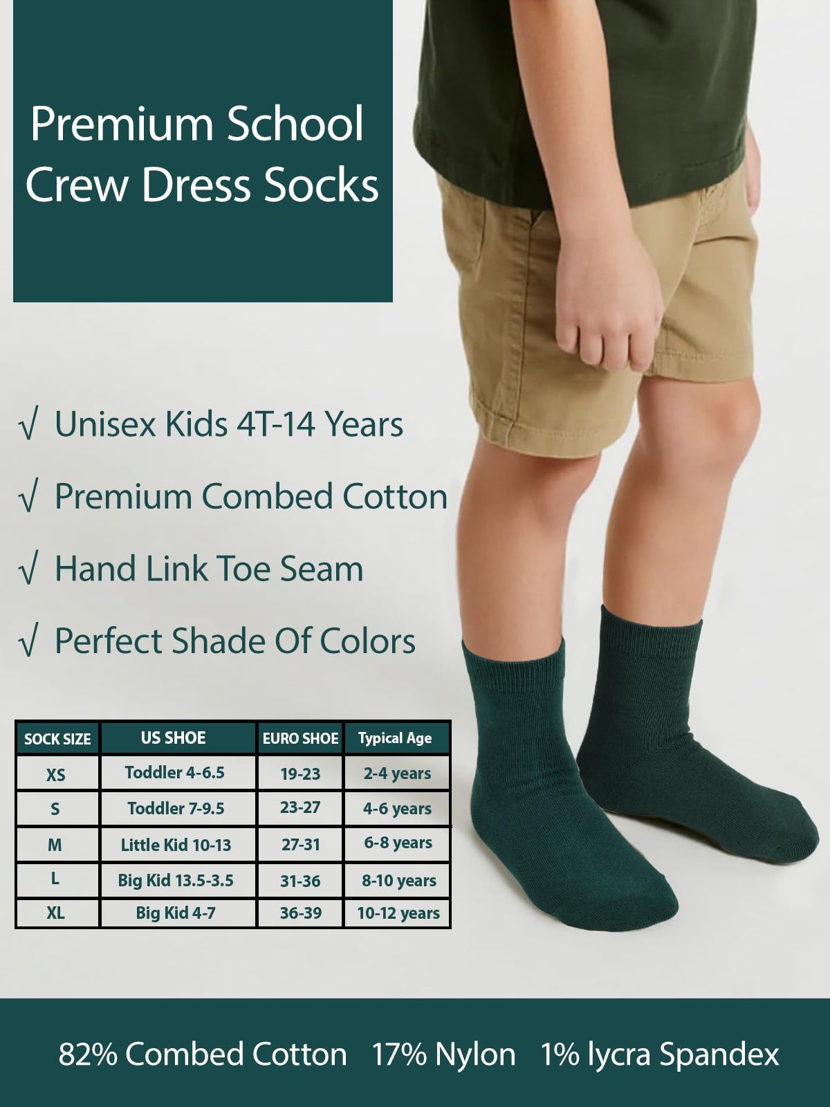 COTTON DAY Unisex Kids Boys Girls Soft Cotton School Socks Black White Navy