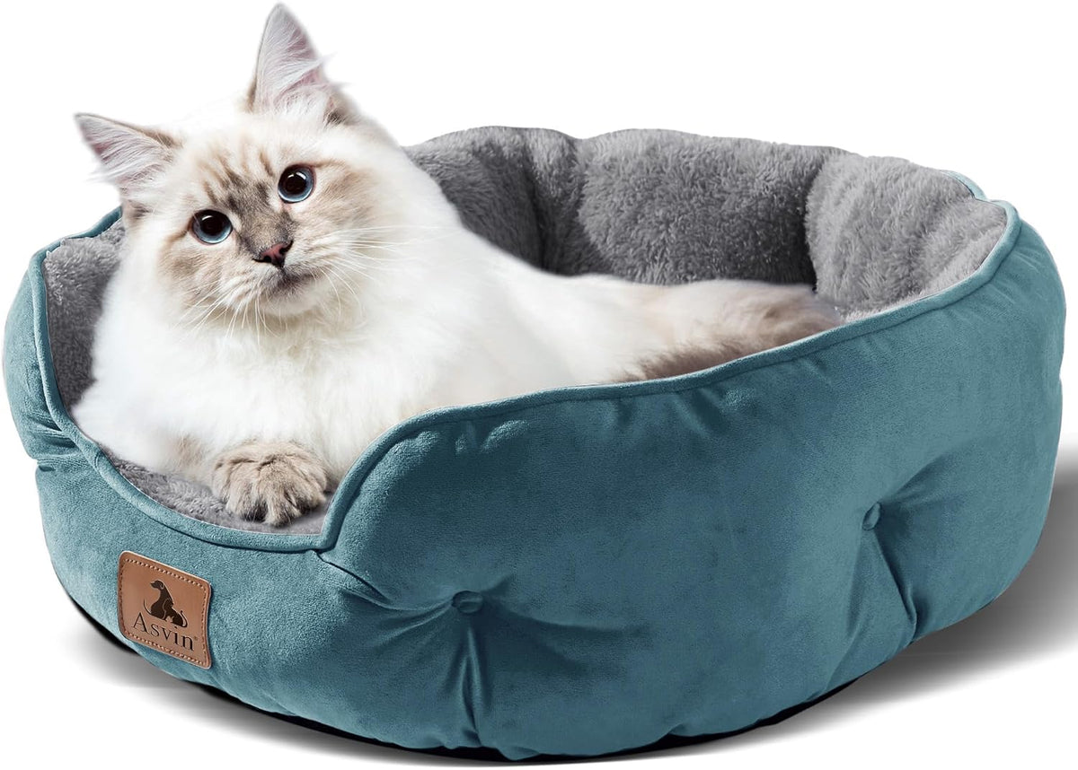 Asvin Small Dog Bed for Small Dogs, Cat Beds for Indoor Cats, Pet Bed for Puppy and Kitty, Extra Soft & Machine Washable with Anti-Slip & Water-Resistant Oxford Bottom, Grey, 20 inches